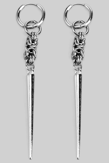 Long Spiked Chain Link Drop Hoop Earrings