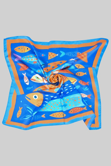 Playful Colorful Fish Print Silky Square Scarf