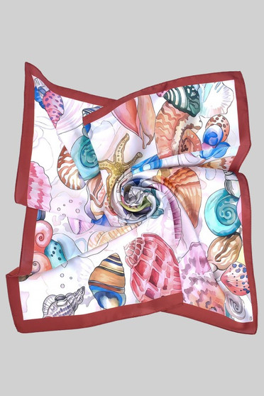 Multi Colored Water Color Shell Print Square Scarf