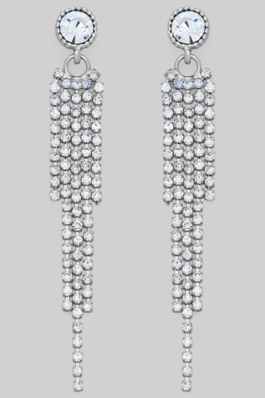 Round Cz Studs With Dangling Cz Strands