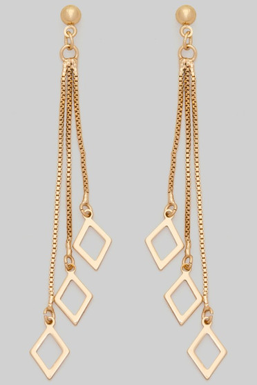 Ball Studs With Dangling Diamond Shaped Charms