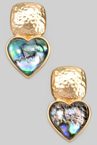 Textured Post With Stone Heart Drop Earrings