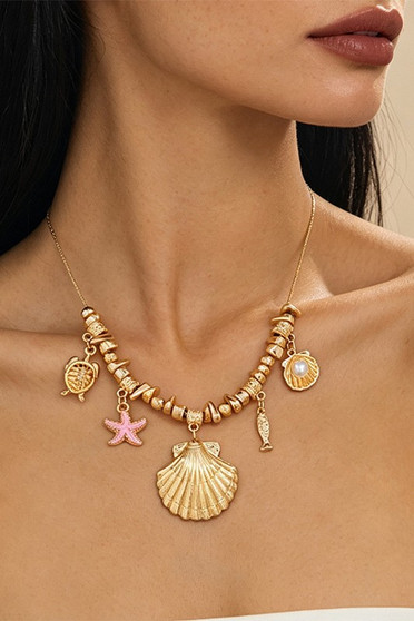 Sea Life Charm And Geo Bead Pendant Necklace