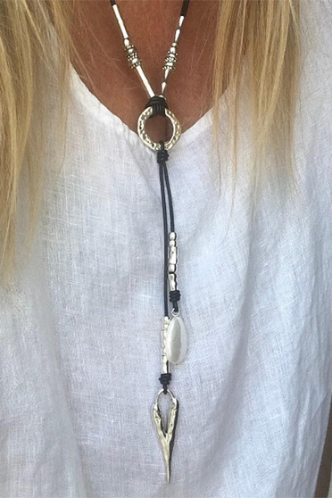 Cord Necklace With Geo Pendant And Fwp And Spike