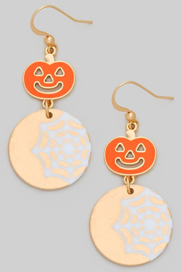 Metal Halloween Pumpkin Drop Earrings