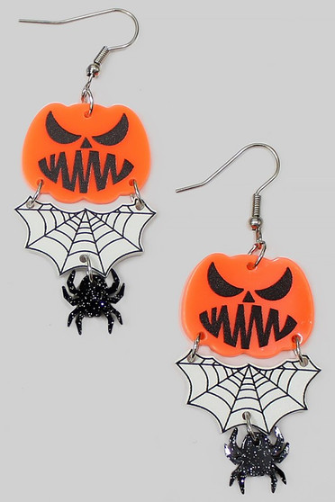 Acrylic Halloween Pumpkin Spider Web Earrings