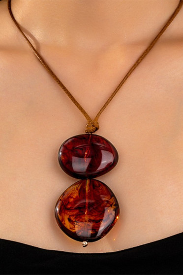 Adjustable Cord Necklace With Double Stone Pendant