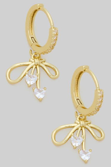 Cz Pave Hoops With Cz Bow Charm