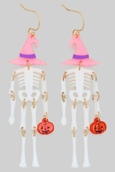 Acrylic Witches Hat Skeleton Dangle Earrings