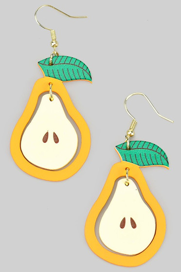 Wooden Pear Cutout Drop Earrings