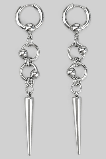 Stainless Steel Hoops W Beads And Spike Drop Earrings