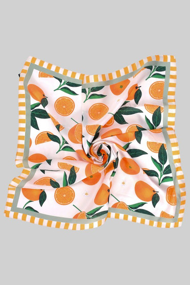 Chic Orange Print Silky Square Scarf