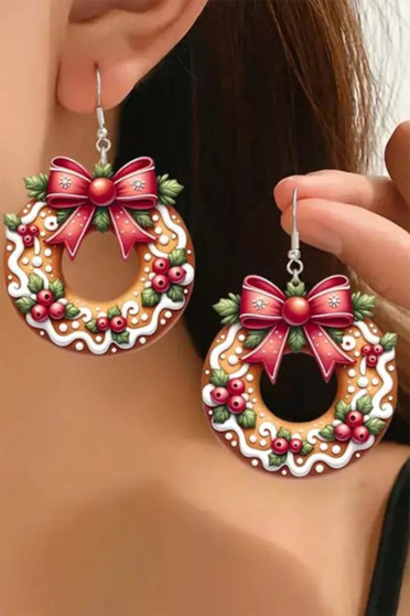 Acrylic Gingerbread Cookie Wreath Drop Earrings