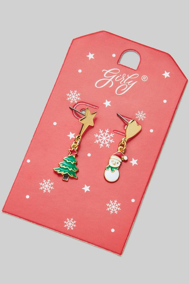 Mismatch Christmas Tree And Snowman Stud Earrings