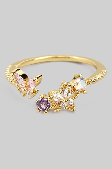 18K Gold Dipped Multi Cz Butterfly Ring