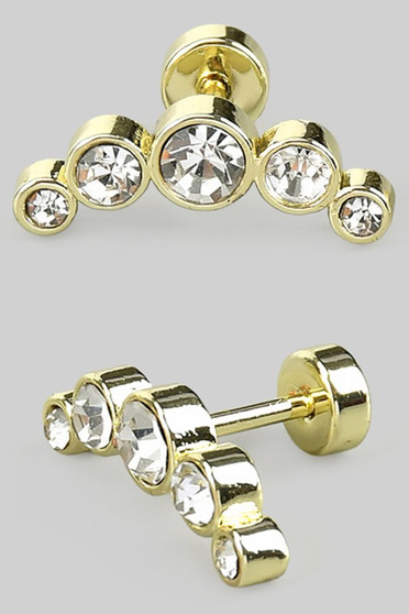 Curved Round Cz Star Screw Back Earrings