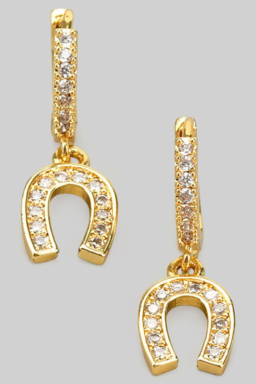 Dainty Cz Pave Hoops With Cz Horseshoe Charm