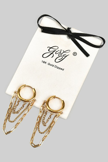 18K Gold Dipped Hoops With Dangling Chains