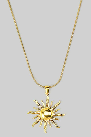 Stainless Steel Blazing Sun Pendant Necklace