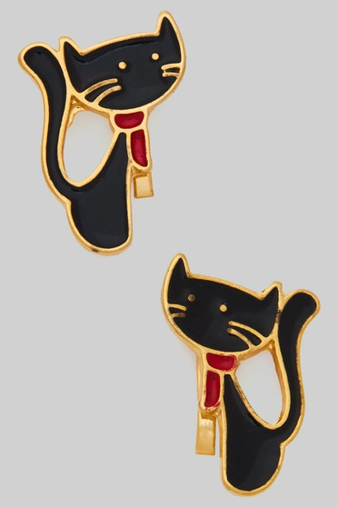 Black Christmas Cat Clip On Earrings