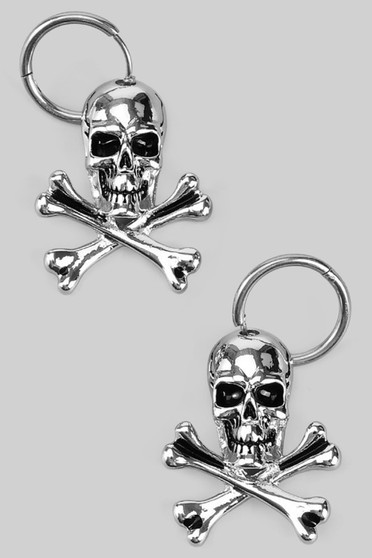 Goth Skull And Crossbones Charm Hoops