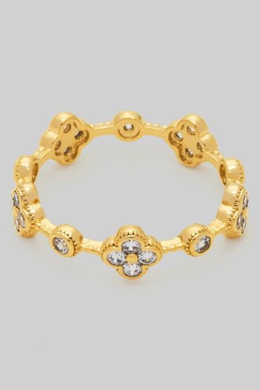 Cz Clover And Round Stone Delicate Ring