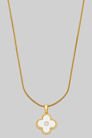 Stainless Steel Mop Quatrefoil Pendant Necklace
