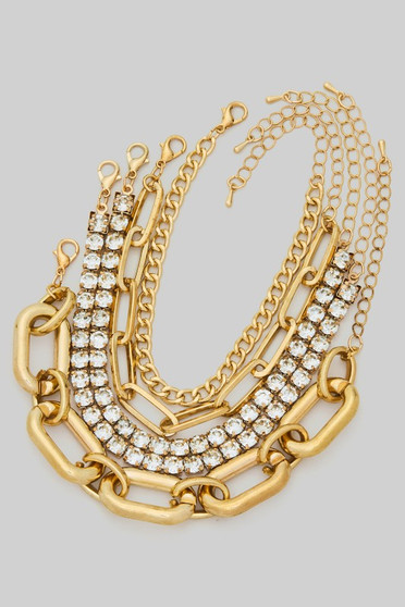 Five Piece Chain And Rhinestone Bracelet Set