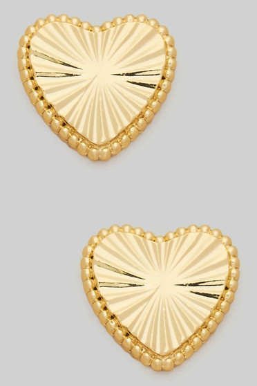 Ridged Brass Heart Studs