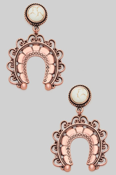 Filigree Horseshoe Stone Post Drop Earrings