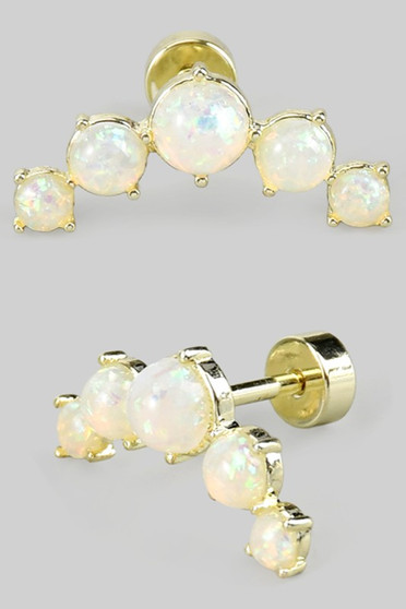 Curved Round Ab Stone Screw Back Earrings