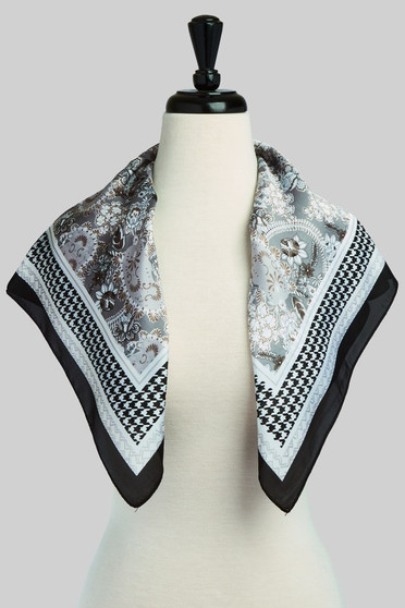 Silky Paisley Houndstooth Print Square Scarf