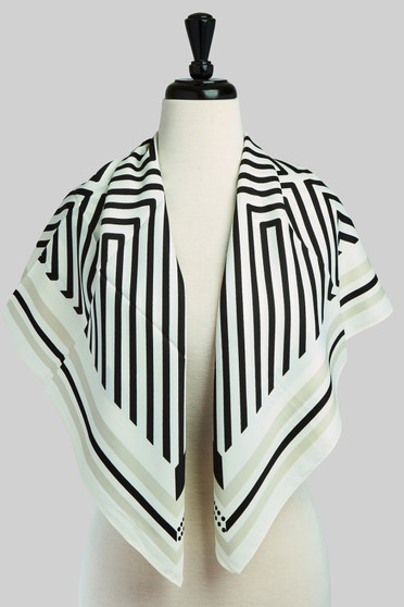 Silky Geometric Black White Print Square Scarf