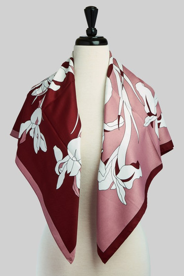 Silky Two Tone Floral Print Square Scarf
