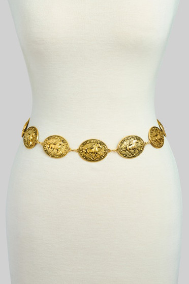 Galloping Horse Medallion Link Chain Belt