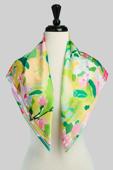 Silky Abstract Garden Print Square Scarf