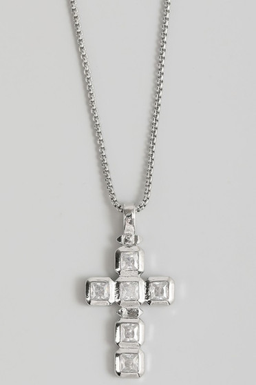 Cubed Cz Stone Cross Pendant Necklace