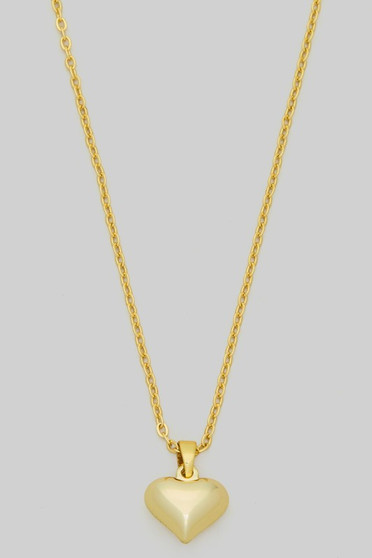 Puff Heart Pendant Brass Necklace