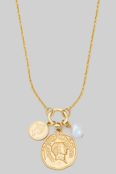 Coin Pearl Ring Pendant Necklace