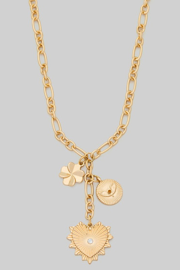 Heart Clover Charm Chain Necklace
