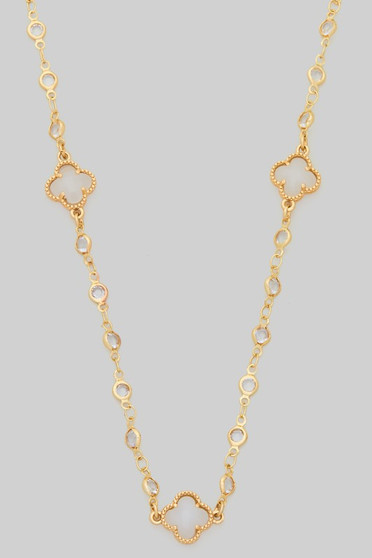 Glass Bead And Stone Quatrefoil Charm Necklace