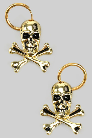 Goth Skull And Crossbones Charm Hoops