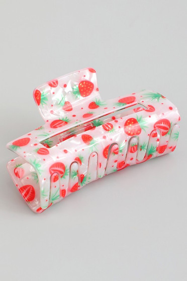 Marbled Acrylic Strawberry Rectangular Hair Clip