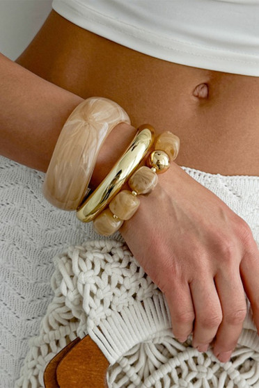 Three Piece Brass Bangle Acrylic Cuff Acrylic Stretch