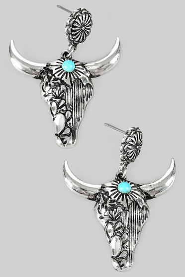 Conch Post Bull Skull Drop Earrings