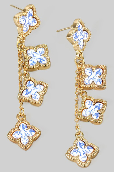 Porcelain Clover Drop Earrings