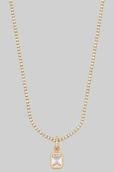 Stone Chain Necklace With Rectangular Stone Pendant
