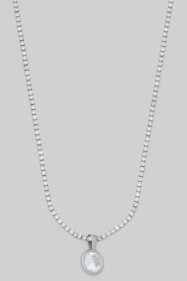 Stone Chain Necklace With Round Stone Pendant