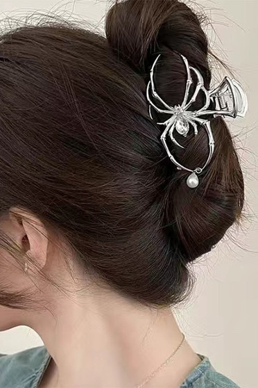 Spider Hair Clip With Stone And Pearl Accents