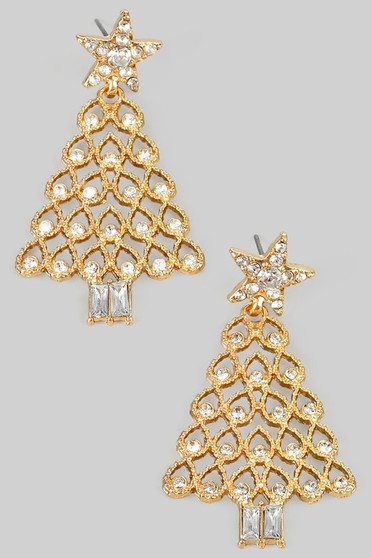 Cz Pave Christmas Tree Drop Earrings